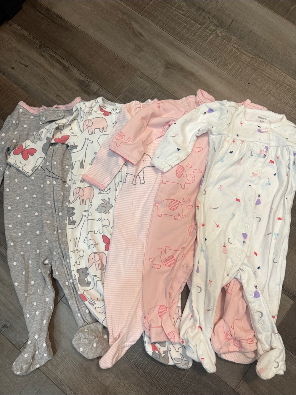 Carter's Gray, Pink & White Baby Footed One-Pieces - 5 Pack